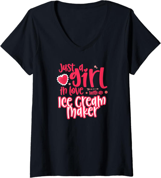 Womens Just a Girl in Love with an ice-cream maker V-Neck