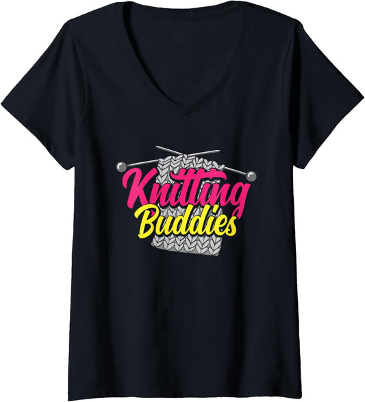 Womens Knitting Buddies Yarn Hobby Knitting V-Neck