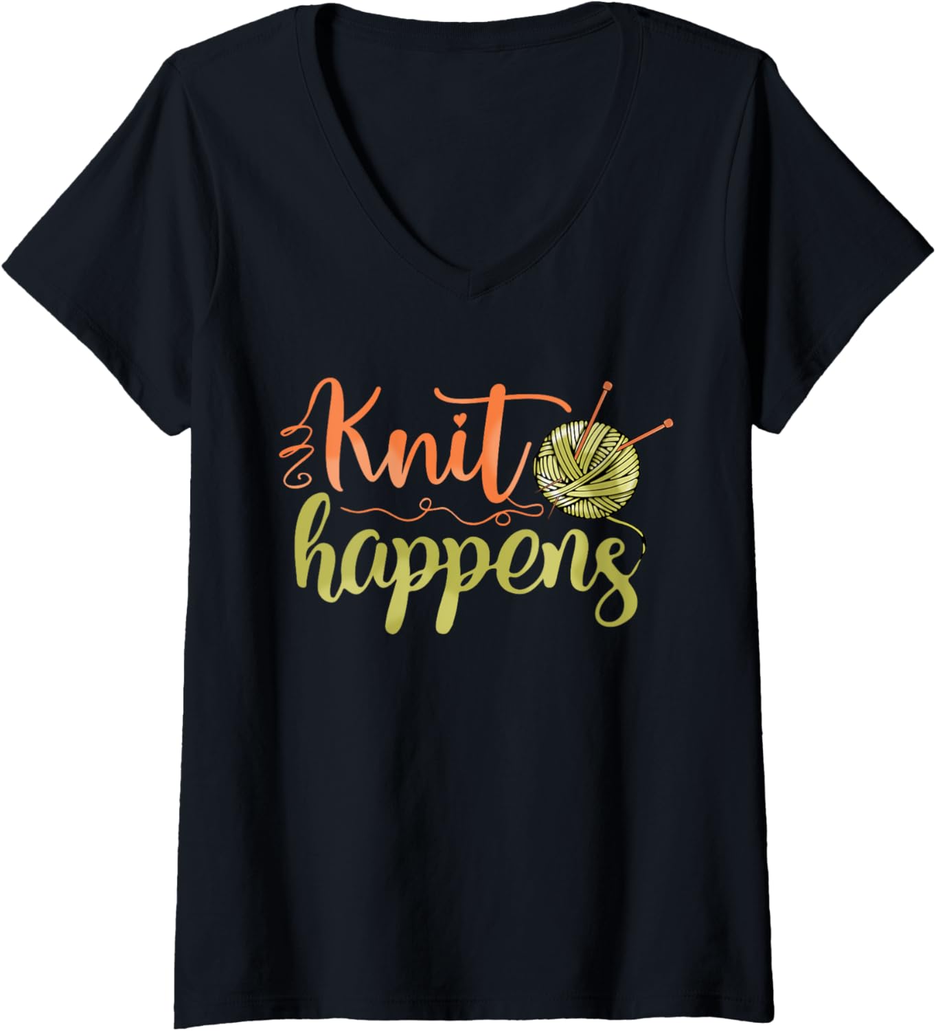 Funny Knitting Nerd Knit Happens Yarn Crochet Lover Women V-Neck