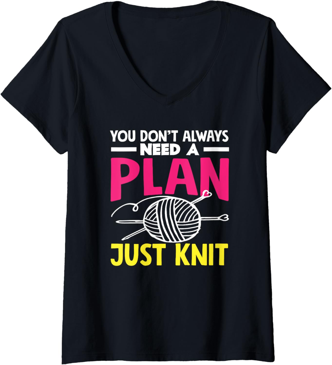 Womens Knitting Lover Yarn Needles Funny Knitting V-Neck