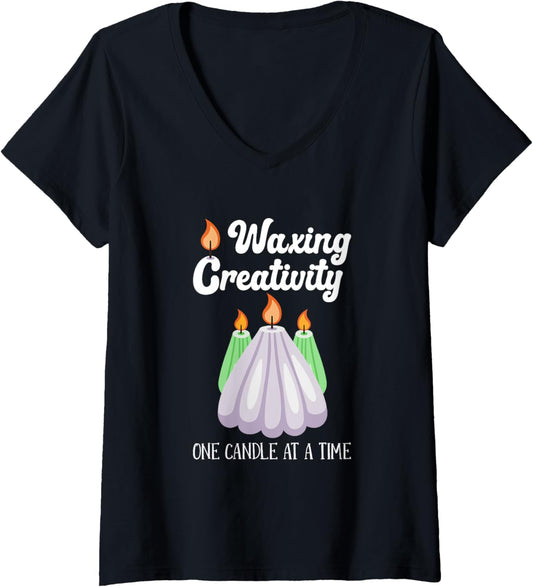 Womens Waxing Creativity One Candle At A Time Candle Lover Makers V-Neck