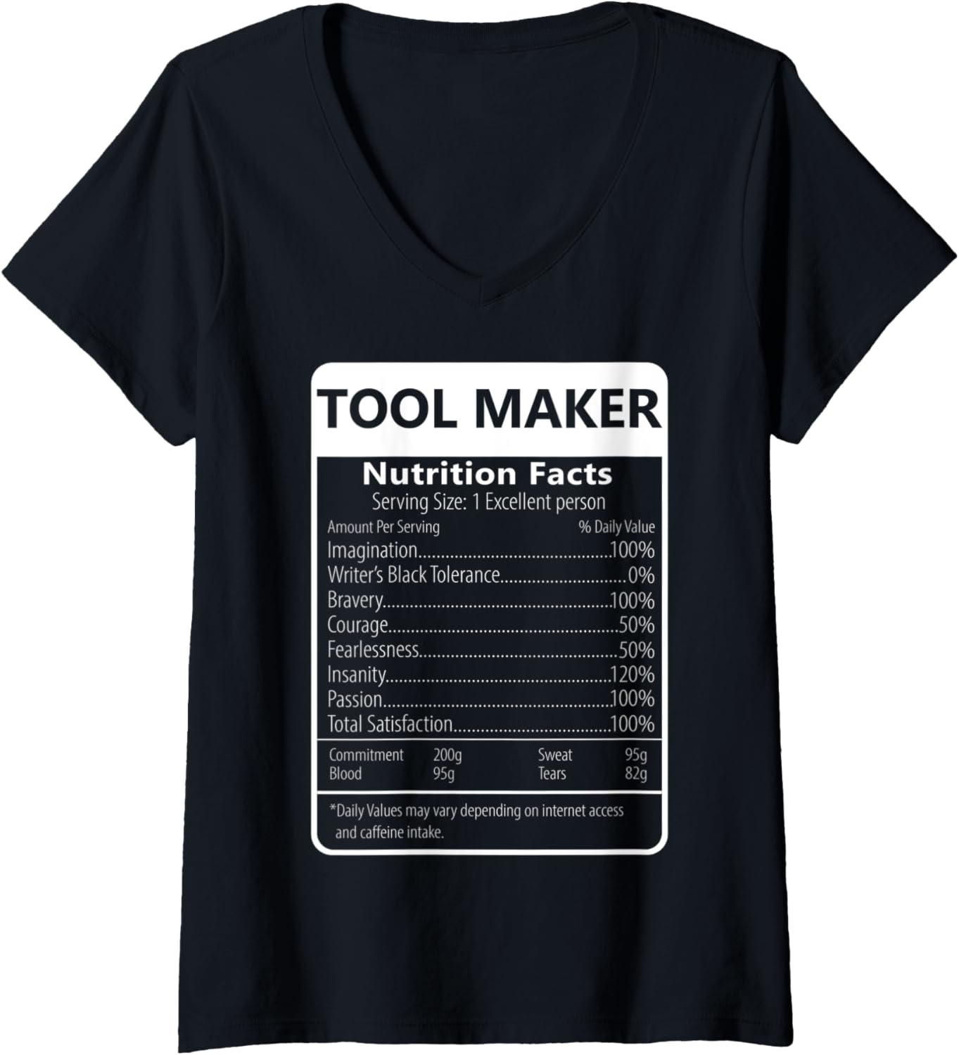 Womens Tool Maker Nutrition Facts Sarcastic Graphic V-Neck