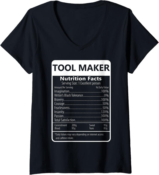Womens Tool Maker Nutrition Facts Sarcastic Graphic V-Neck