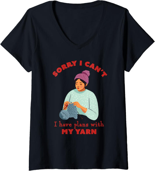 Womens I have plans with my yarn Funny Knitting V-Neck