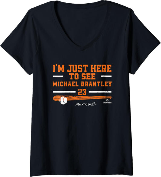 Womens I'm Just Here to See Michael Brantley Houston MLBPA V-Neck