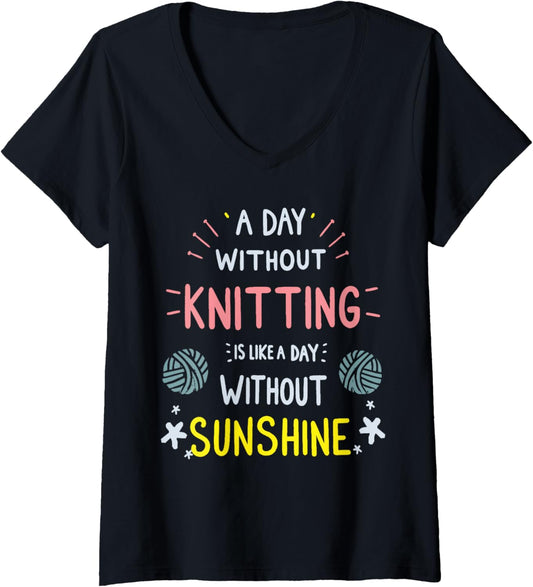 Womens Sewing Yarn Knitting Knitter A Day Without Knitting V-Neck