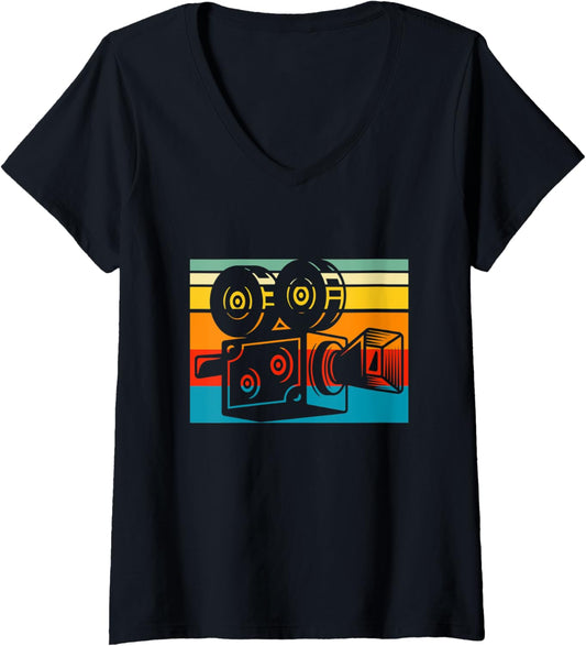Womens Videographer Retro Videography Filmmaker V-Neck