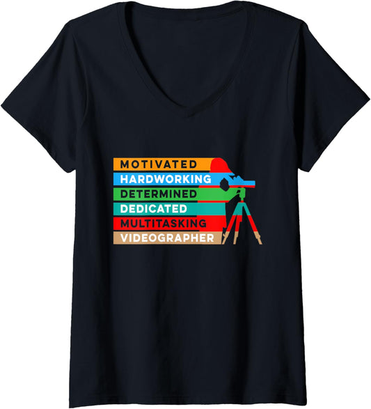 Womens Videographer Hardworking Videography Filmmaker V-Neck