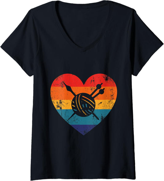 Womens Love Yarn Knitting Crochet Fiber Arts Pride LGBTQ V-Neck