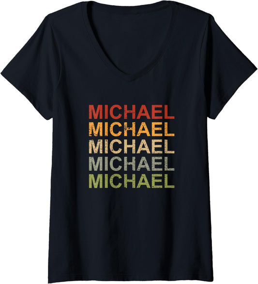 Womens Retro Michael Personalized, Michael Name, Boy Man Michael V-Neck