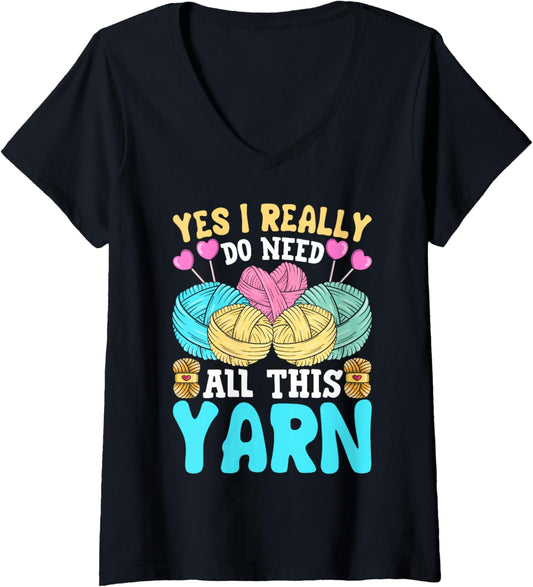 Womens Women Knitting Knitters Yarn Enthusiast Funny Knit Lover V-Neck