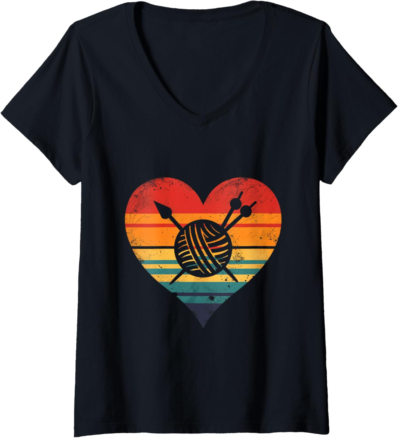 Womens Love Yarn Knitting Crochet Heart Nostalgic Crafts V-Neck
