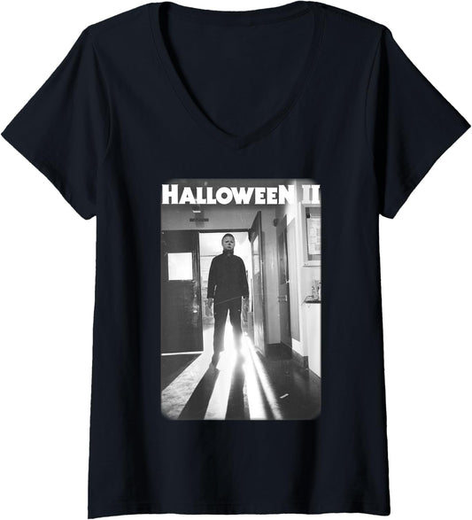 Womens Halloween 2 Michael Myers Faded Poster V-Neck