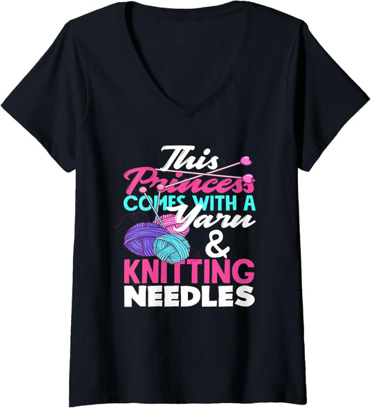 Womens Knitting This Princess Comes With Yarn And Knitting Needels V-Neck