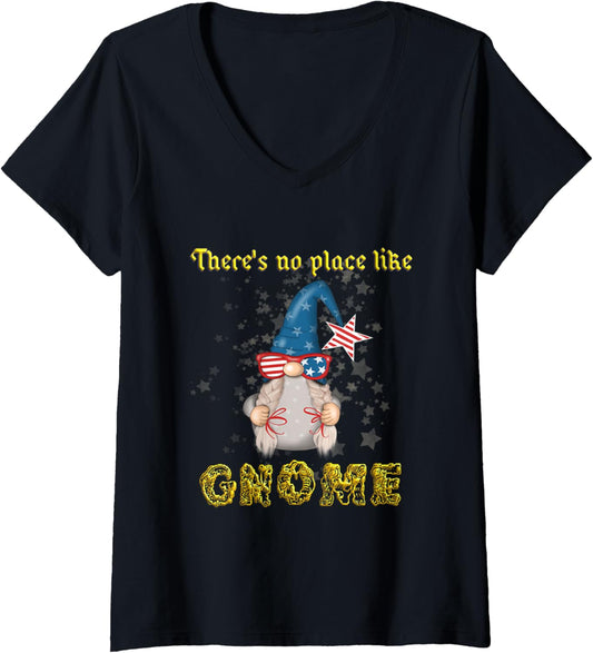Womens There's No Place Like Gnome, USA Stars And Stipes, Children V-Neck