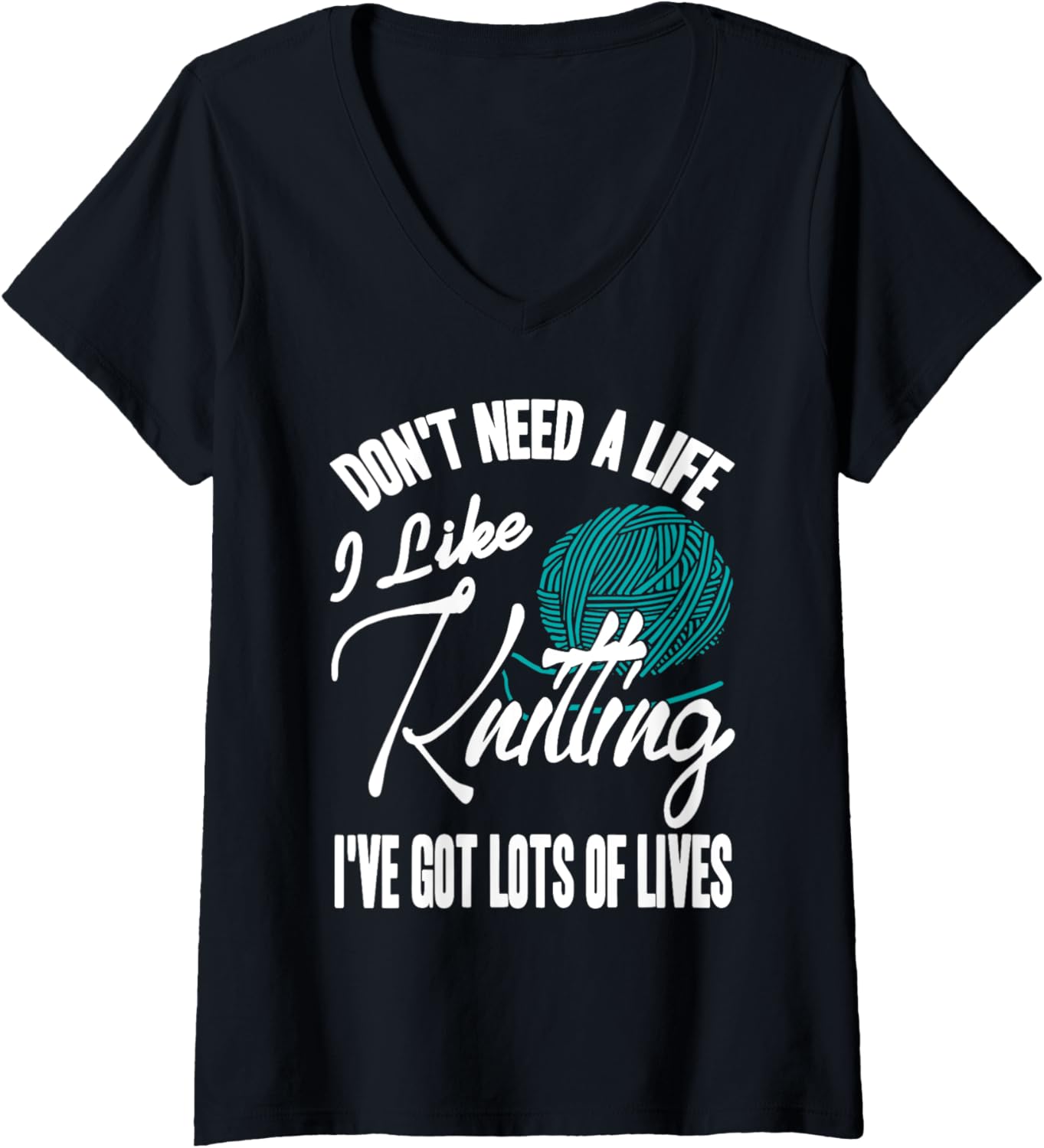 Womens Knitting Fuels My Days Funny Yarn Lover Statement V-Neck