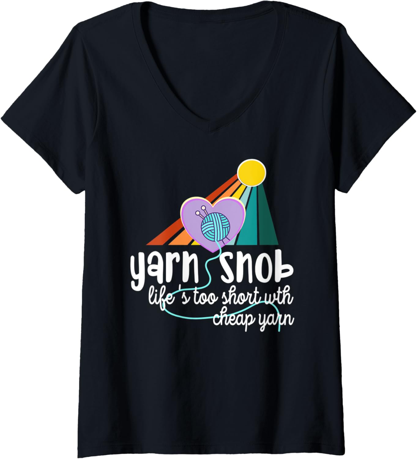 Womens Women's knitting Crochet Lover Retro Sunset Yarn Snob V-Neck