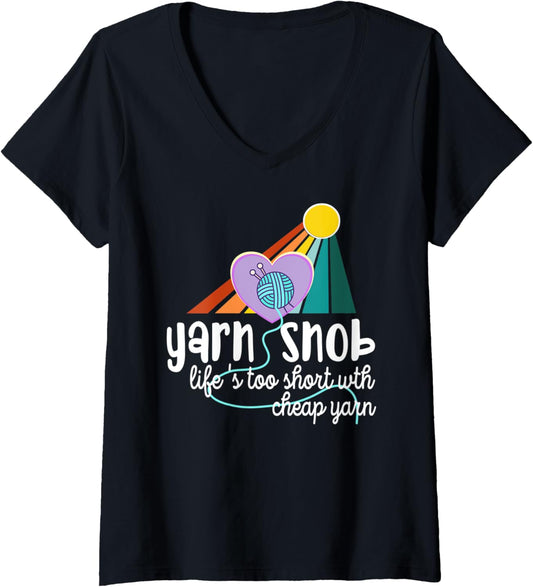 Womens Women's knitting Crochet Lover Retro Sunset Yarn Snob V-Neck