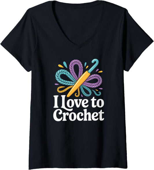 Womens I Love To Crochet Yarn Hook Design V-Neck
