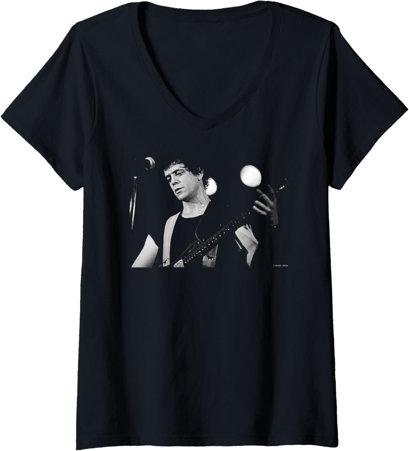 Womens Lou Reed Perorming Live Boston 1980 by Michael Grecco V-Neck