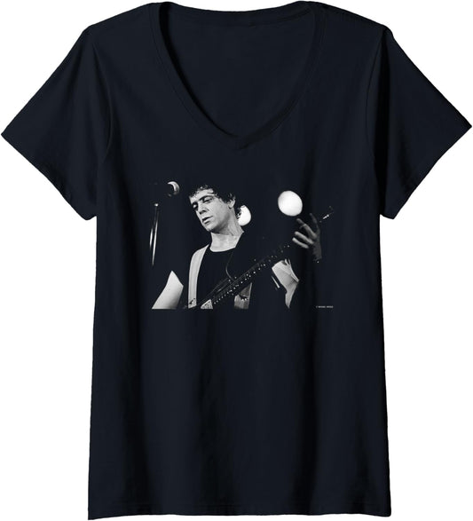 Womens Lou Reed Perorming Live Boston 1980 by Michael Grecco V-Neck