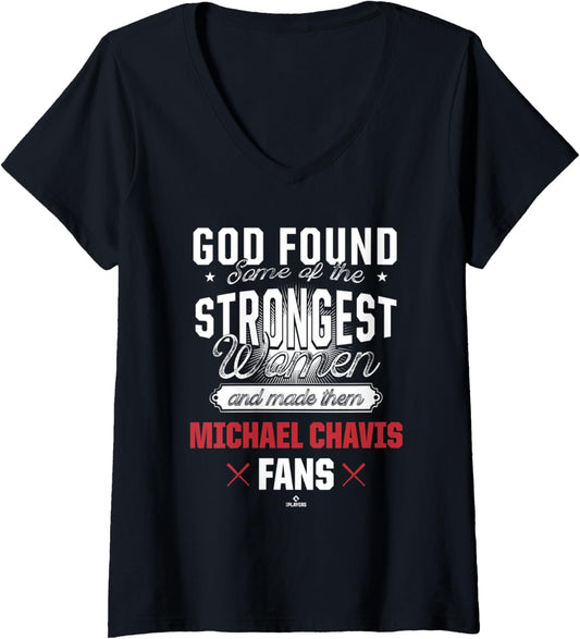 Womens God Found The Strongest Woman Michael Chavis V-Neck