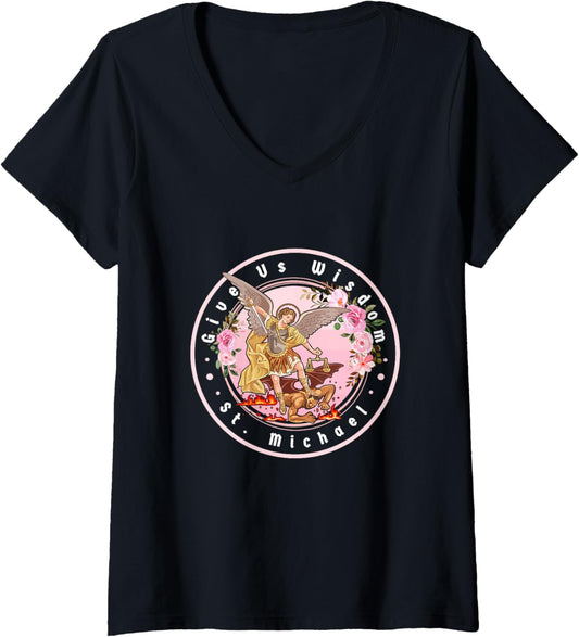 Womens St. Michael, Give Us Wisdom V-Neck