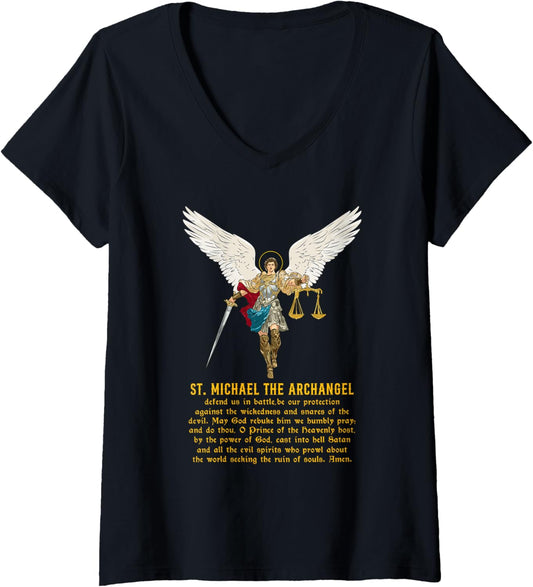 Womens Saint Michael the archangel prayer V-Neck