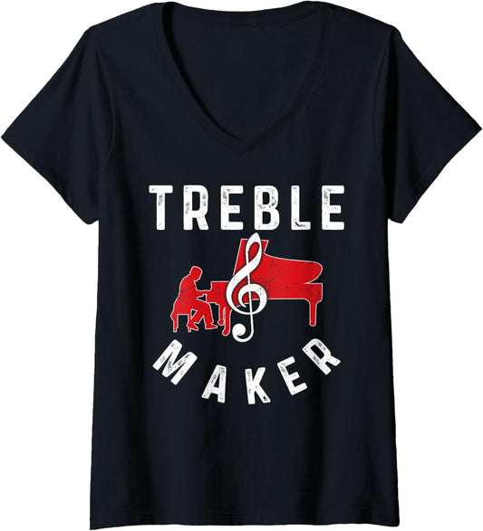 Womens Piano Teacher Pianist Vintage Treble Maker Treble Maker V-Neck