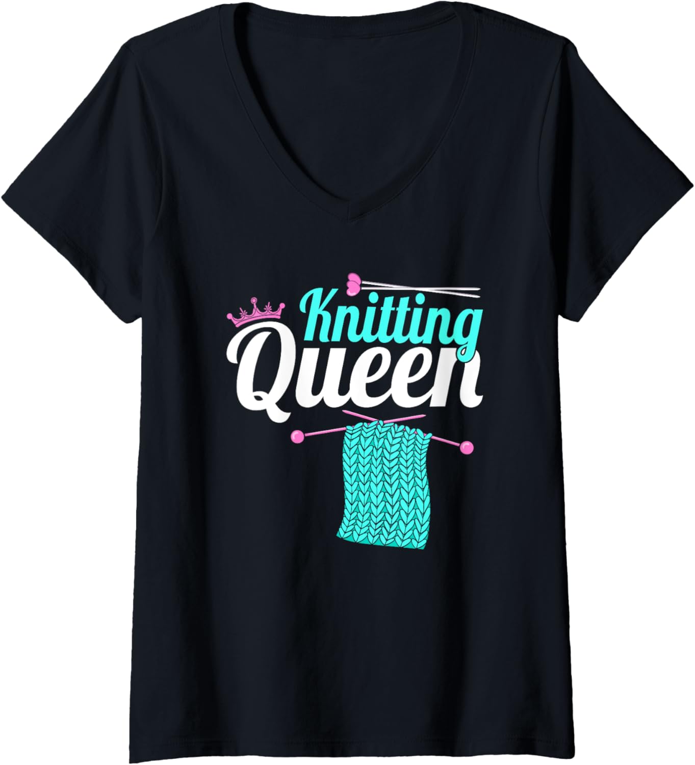 Womens Knitting Queen Mom Yarn Crochet Knitter V-Neck