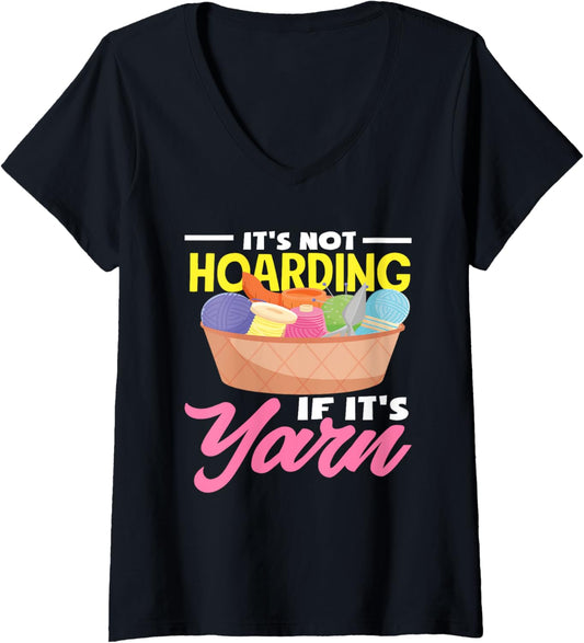 Womens Knitting Hoardig If It's Yarn Funny Knitting V-Neck