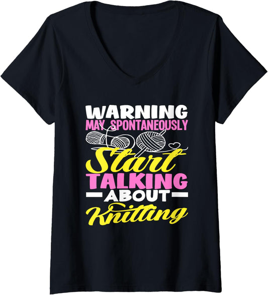 Womens Knitting Warunung Start Talk About Knitting Knitter Yarn V-Neck