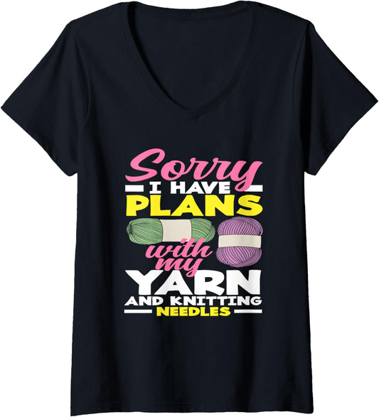 Womens Knitting Sorry I Have Plans With My Yarn Needles Knitting V-Neck