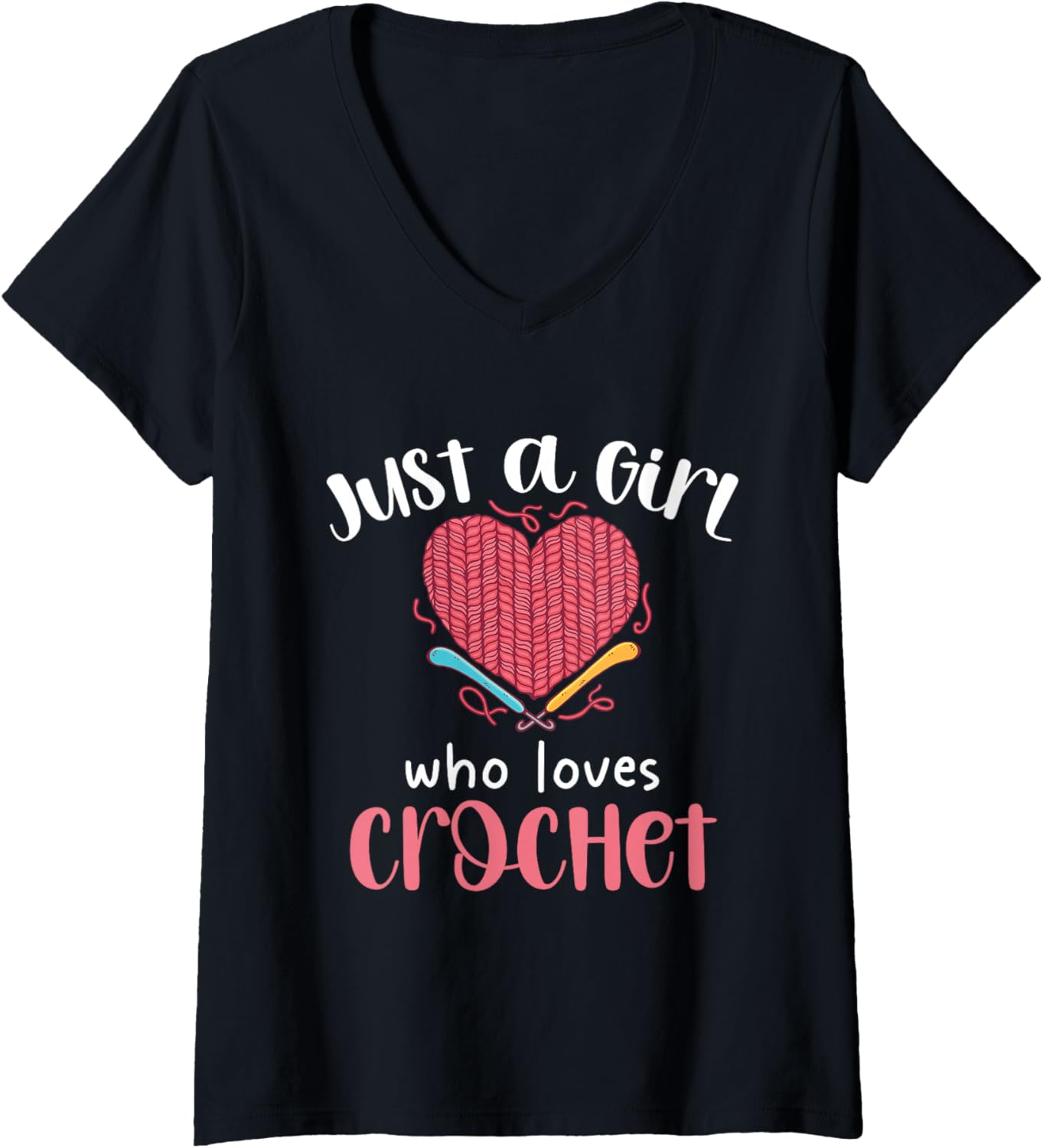 Womens Just A Girl Who Loves Crochet Heart Yarn V-Neck