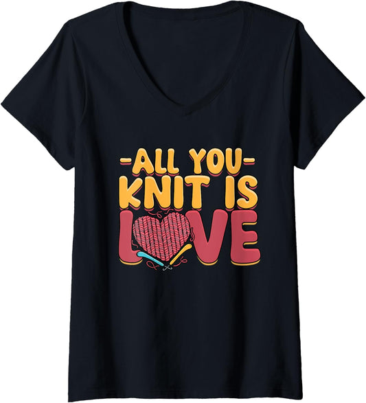 Womens Knitting Yarn Knitter All you knit is love V-Neck