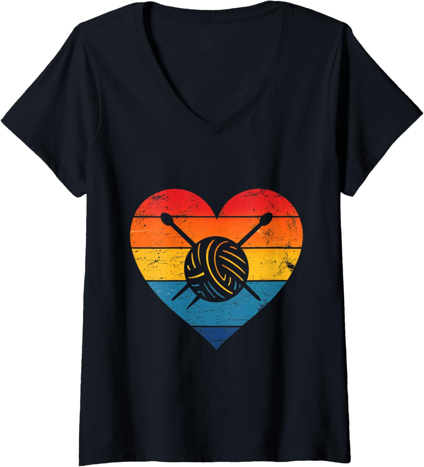 Womens Love Knitting Yarn Heart Crocheter Knitter Wool V-Neck