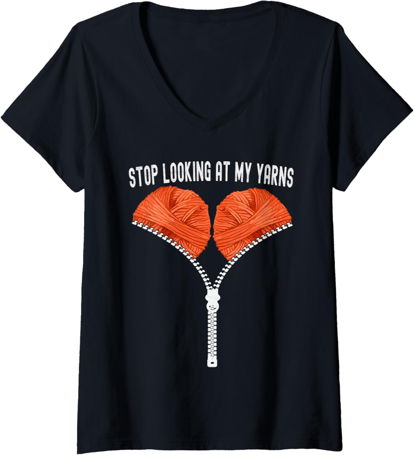 Womens Stop Looking At My Yarns Crochet Bra Adults Funny Crocheting V-Neck