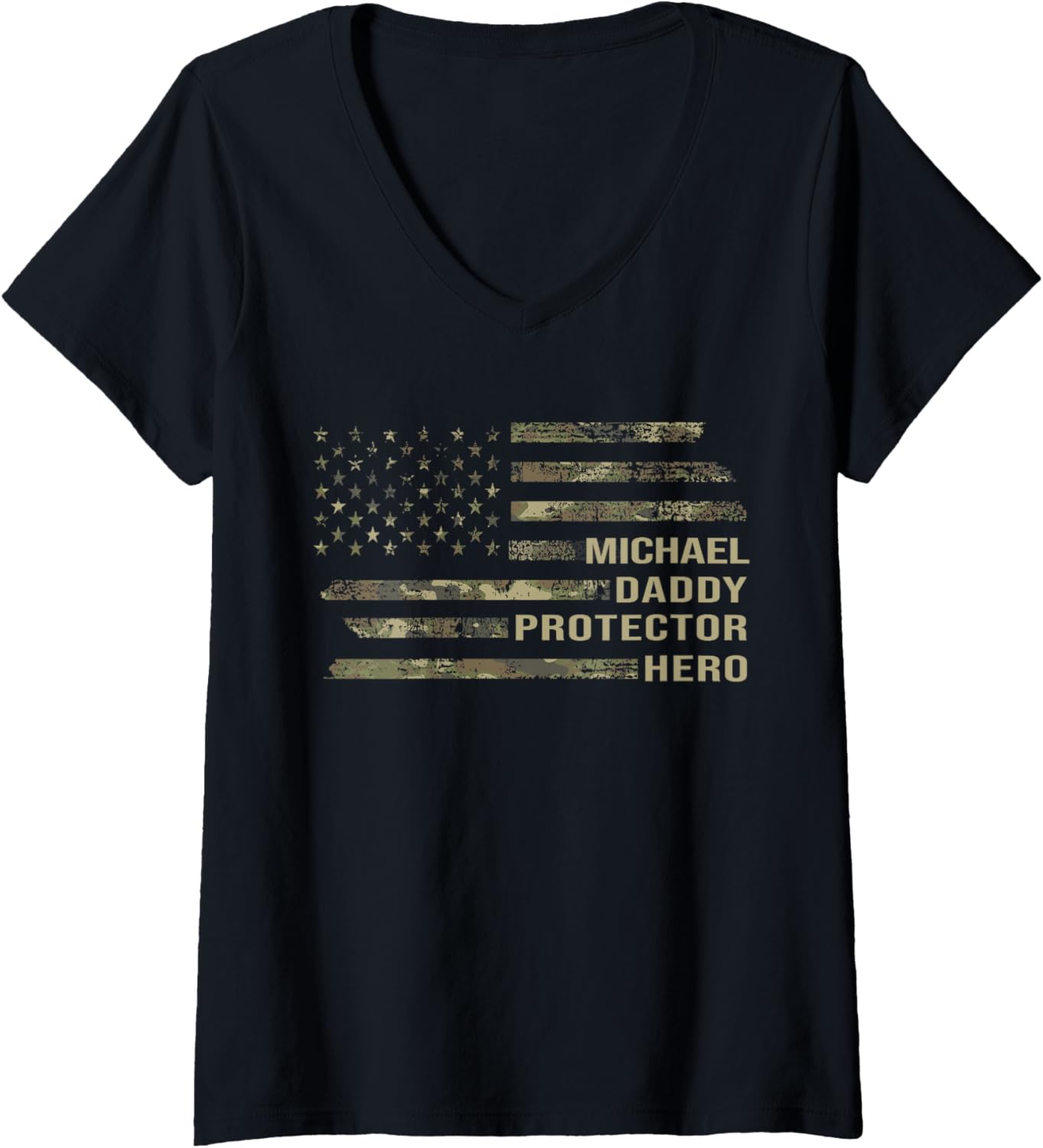 Womens Husband Daddy Protector Hero Camo American Flag Michael V-Neck