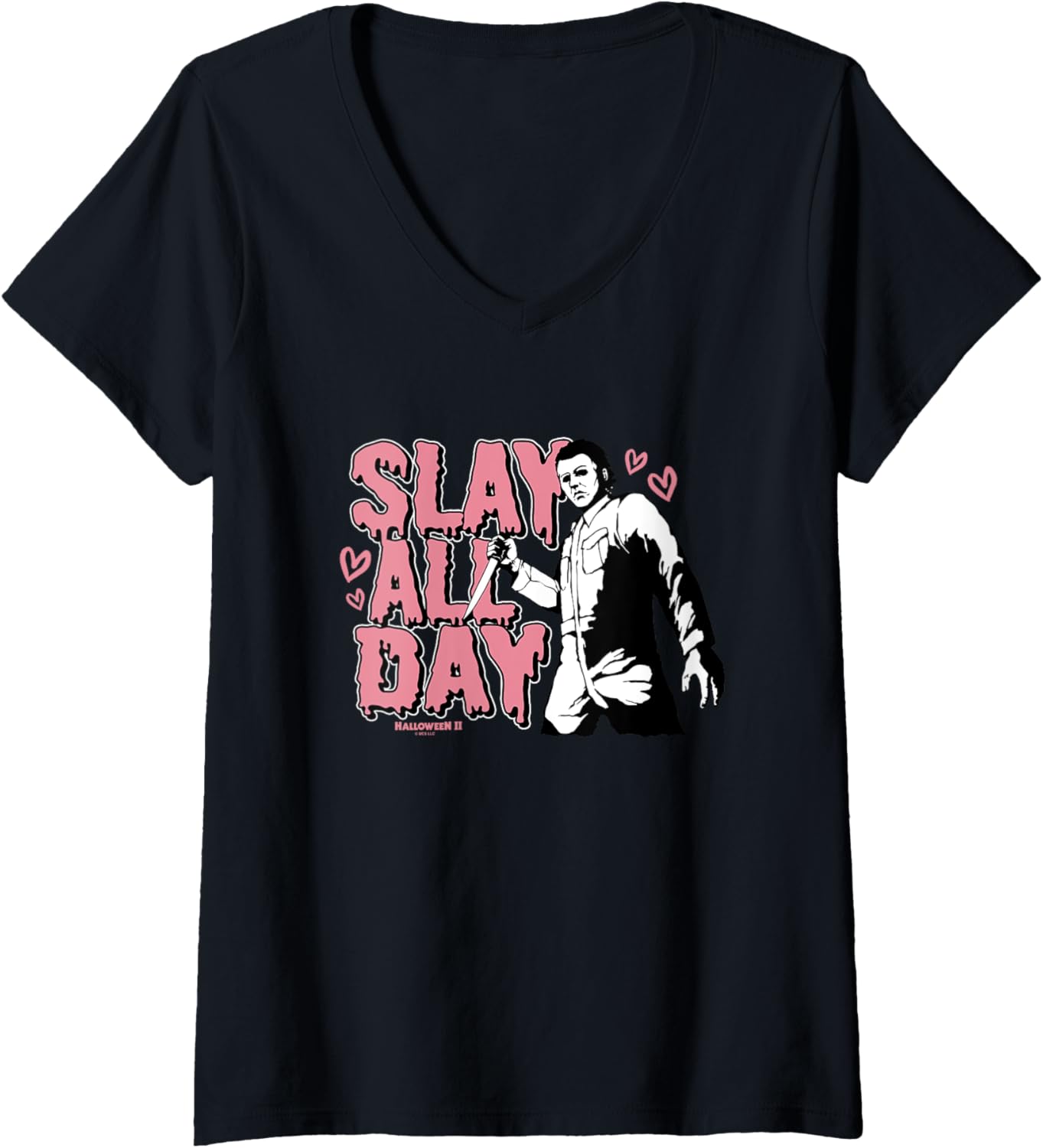 Womens Halloween 2 Valentine's Day Michael Myers Slay All Day Logo V-Neck