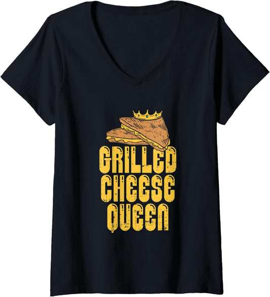 Womens Gift for the Queen Grilled Cheese Maker of the House V-Neck
