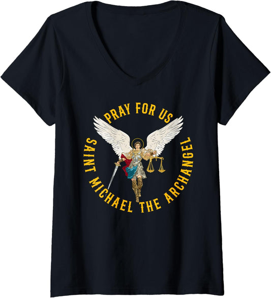 Womens Pray for us Saint Michael the archangel V-Neck