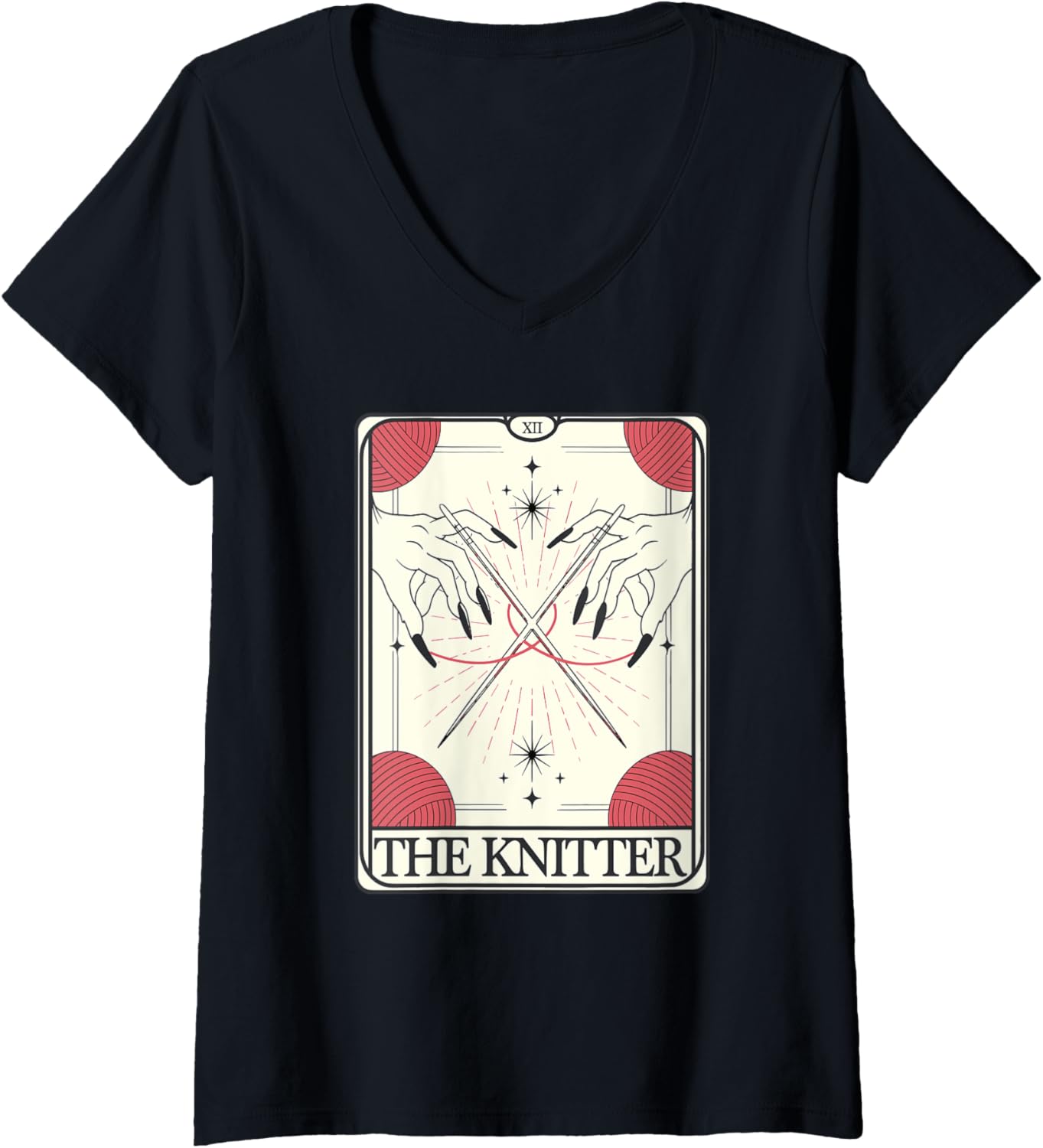 Womens Knitting Knitter Tarot Card Yarn Craft Crochet V-Neck