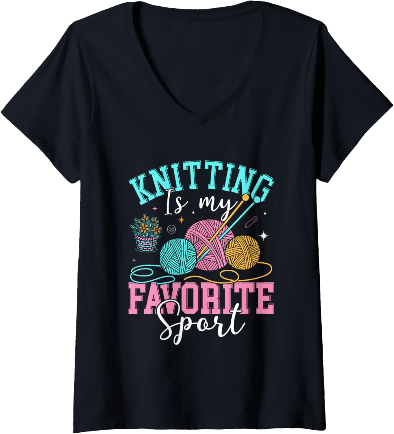 Womens Knitting Is My Favorite Sport Yarn Lovers V-Neck