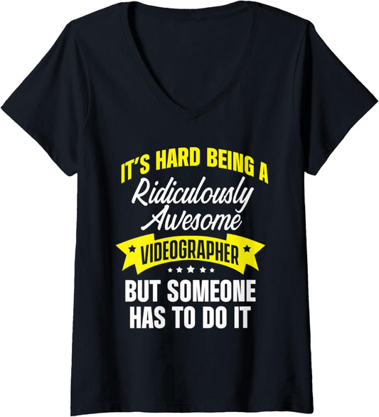 Womens Videographer Awesome Videography Filmmaker V-Neck