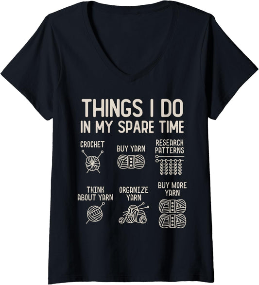 Womens Things I Do In My Spare Time Crochet Yarn Lover Crocheting V-Neck