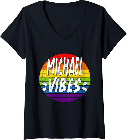 Womens Michael Vibes Matching Squad Family Reunion Last Name V-Neck