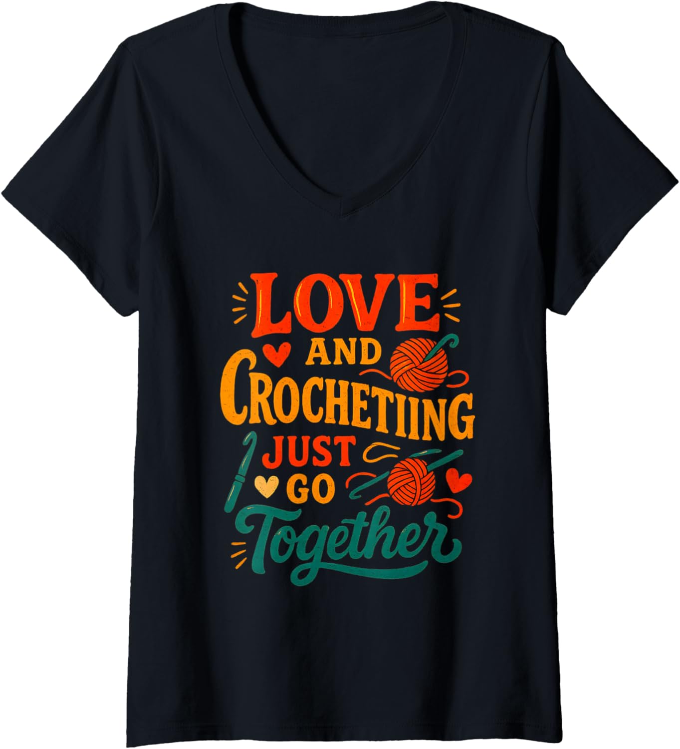 Womens Love and Crocheting Just Go Together Yarn Art Design V-Neck