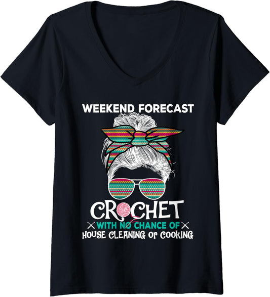 Womens Weekend Forecast Crochet Fun Wool Colorful Pattern Yarn V-Neck