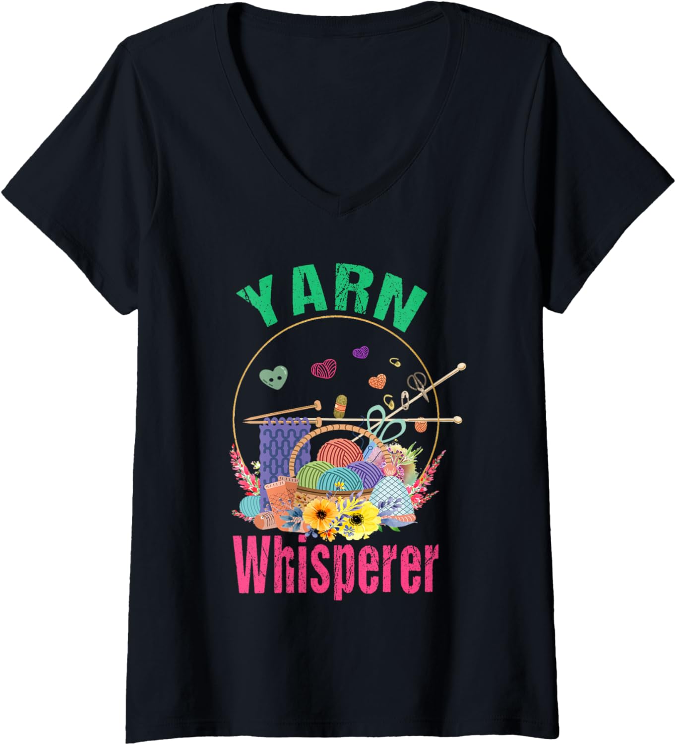 Funny Girl Knitter Yarn Whisperer For yarn Lover mom Grandma V-Neck