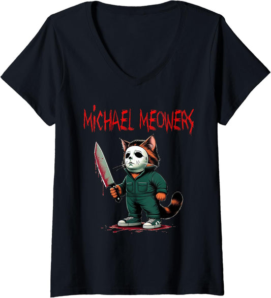 Womens Michael Meowers Halloween Costume Funny Scary Cat V-Neck